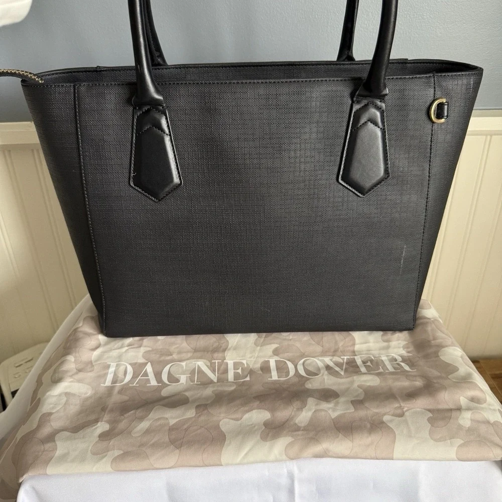 DAGNE DOVER Black Coated Canvas Large Laptop Computer Work Tote Diaper Bag Purse